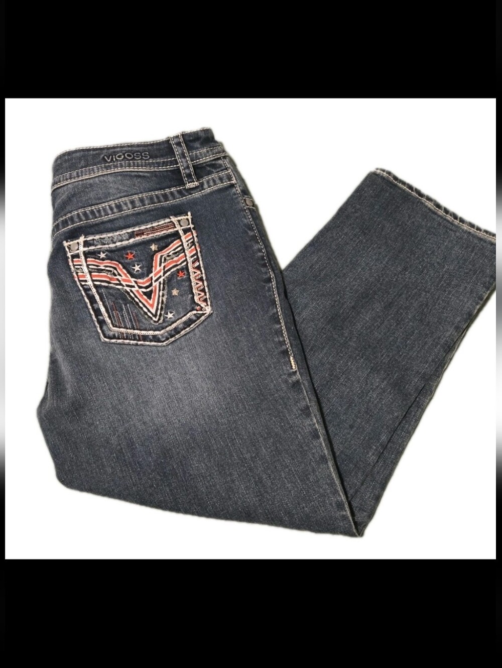 Vigoss Americana Dark Blue Jean Capris  Embroidered Back Pockets NWT Womens  10